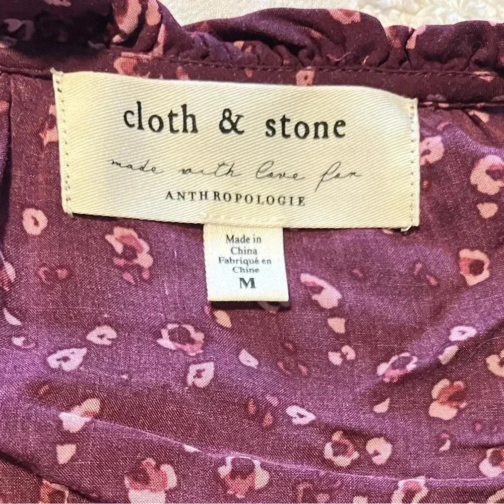 Cloth & Stone by Anthropologie Plum Leopard Print Blouse Size M - Picture 2 of 5